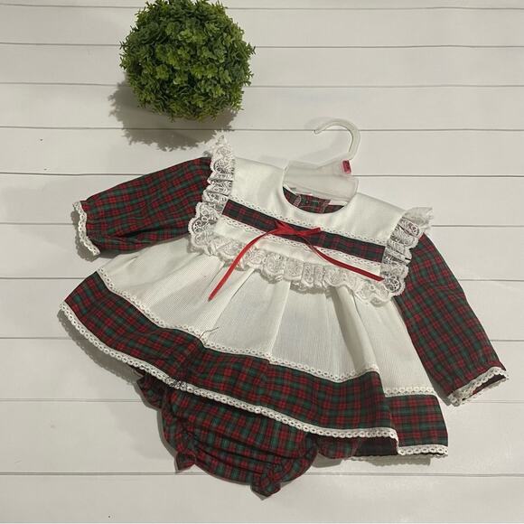Vintage Other - Vintage Plaid Tartan Christmas Holiday Dress Baby Girl Size 0-6 Months